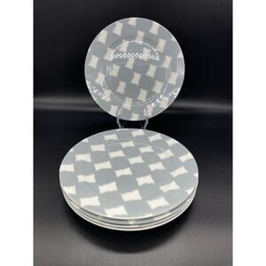 Portobello by Inspire Gray & White Checkered Pattern Set of 5 Salad Plates 8"